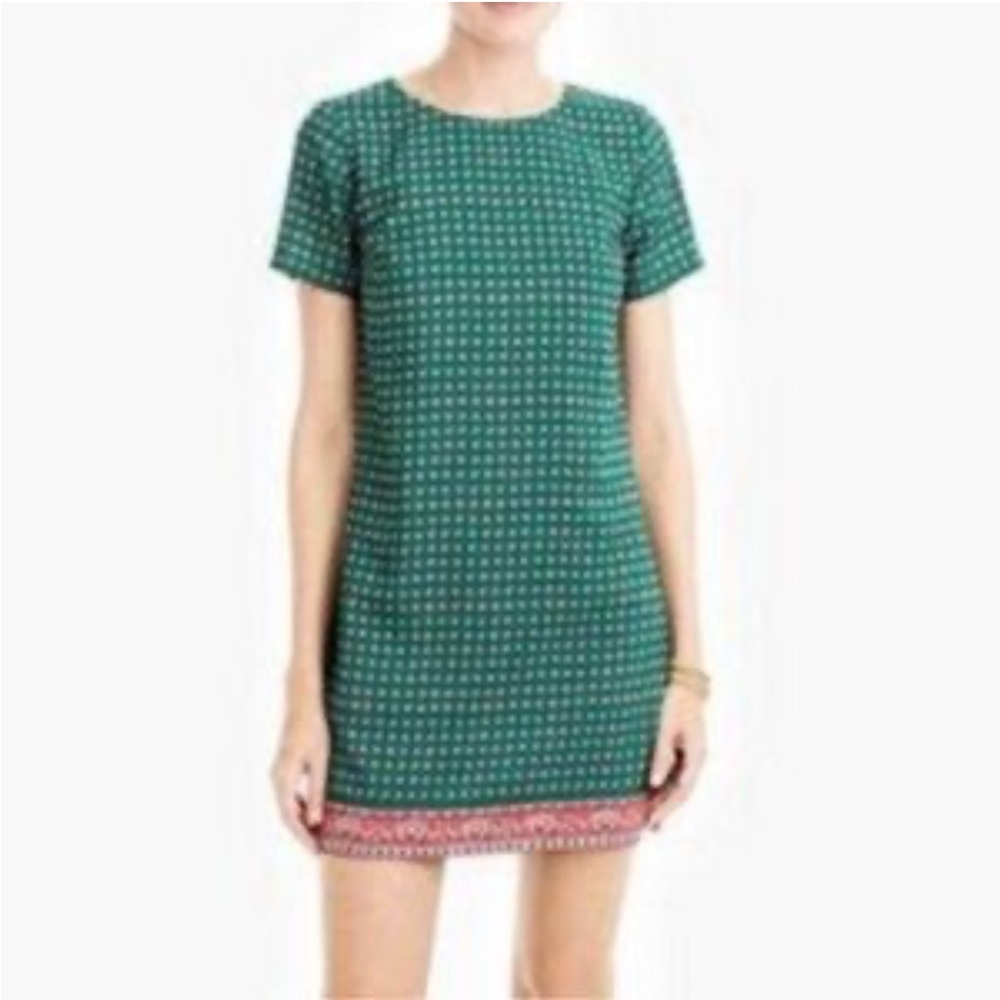 J. Crew Green Patterned Mini Dress